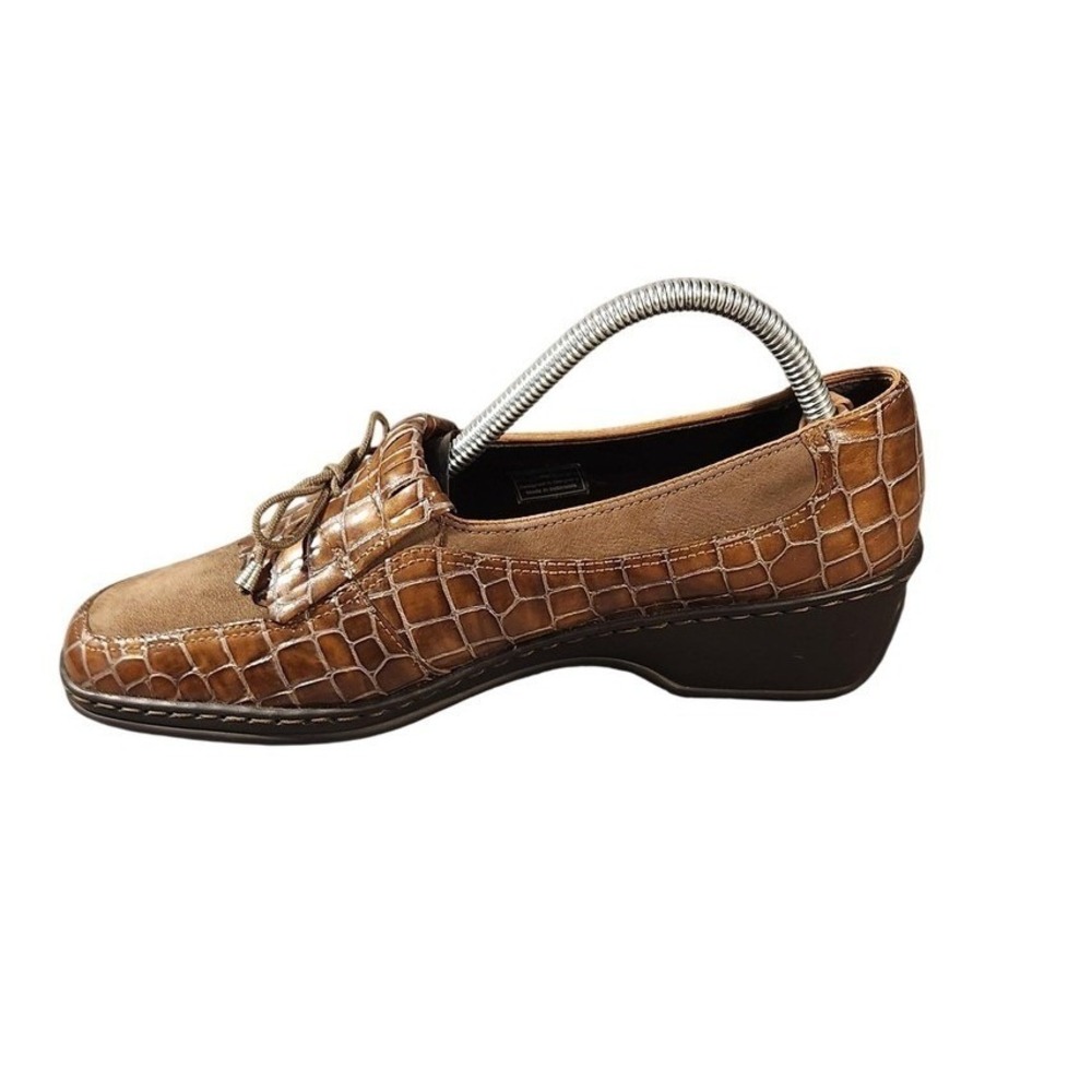 Ara‎ Shoes Womens Size 10 Brown Patent Leather Loafer Wedge Croc Wide Comfort